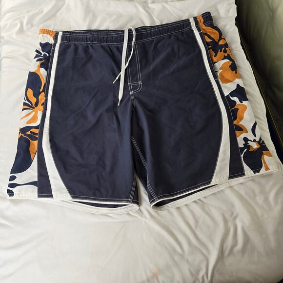 Speedo Navy and Orange Floral Swim Trunks - Picture 1 of 16